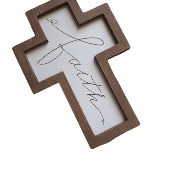Cursive Faith Wood Wall Cross Home Decor - Picture 2 of 3